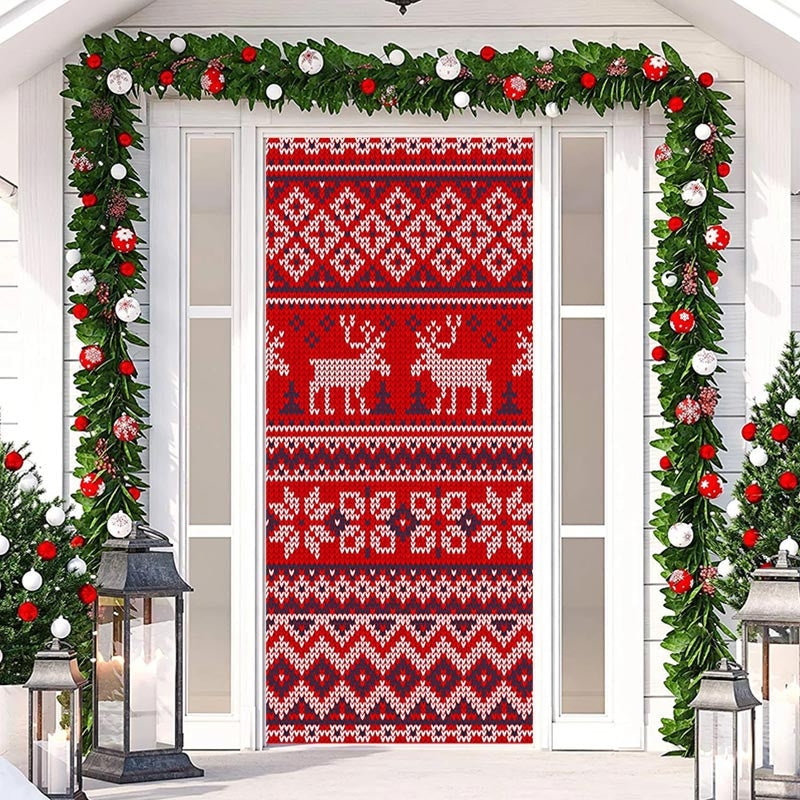 Aperturee - Red Knitted Elk Warm Merry Christmas Door Cover