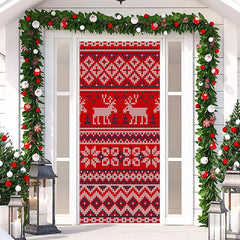Aperturee - Red Knitted Elk Warm Merry Christmas Door Cover