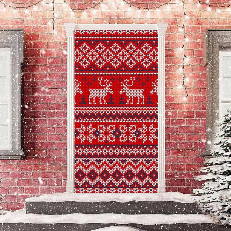 Aperturee - Red Knitted Elk Warm Merry Christmas Door Cover