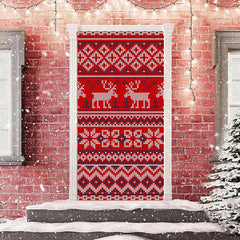 Aperturee - Red Knitted Elk Warm Merry Christmas Door Cover