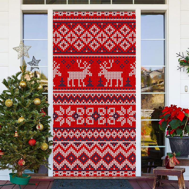 Aperturee - Red Knitted Elk Warm Merry Christmas Door Cover