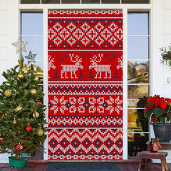 Aperturee - Red Knitted Elk Warm Merry Christmas Door Cover