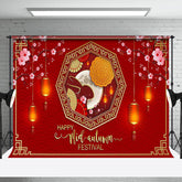 Aperturee - Red Lantern Floral Happy Mid Autumn Festival Backdrop