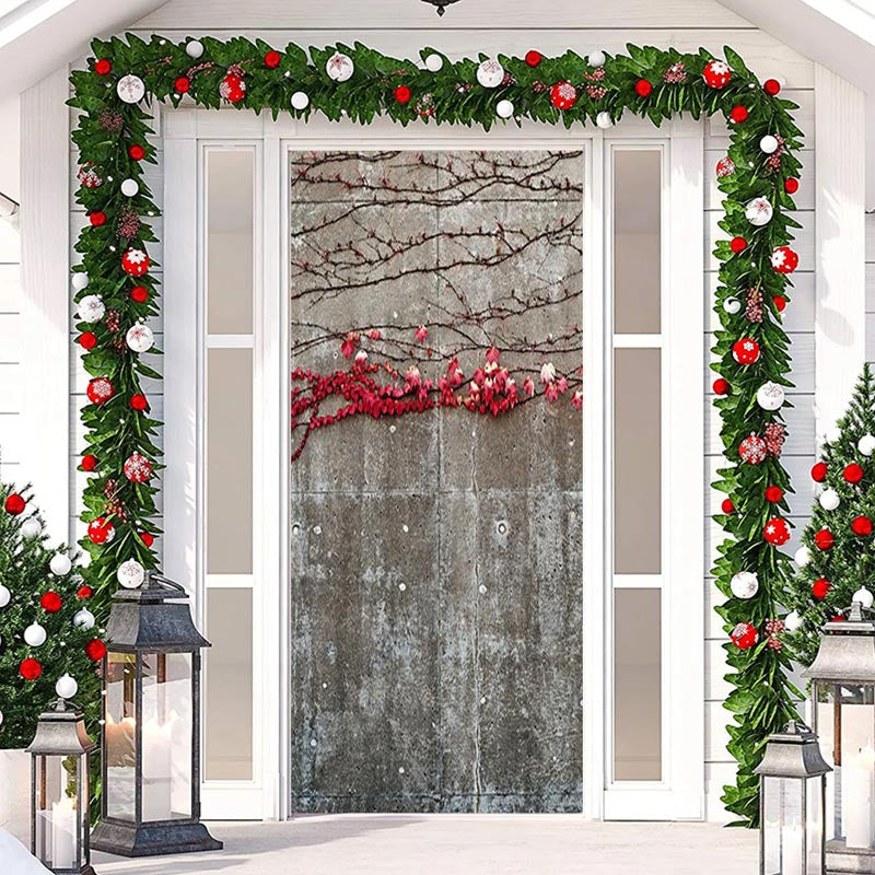 Aperturee - Red Leaves Stone Wall Plant Christmas Door Cover