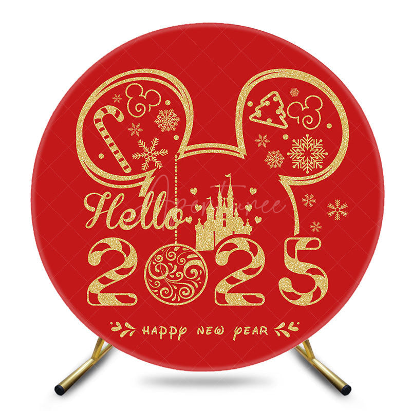 Aperturee - Red Mouse Hello 2025 Round Happy New Year Backdrop