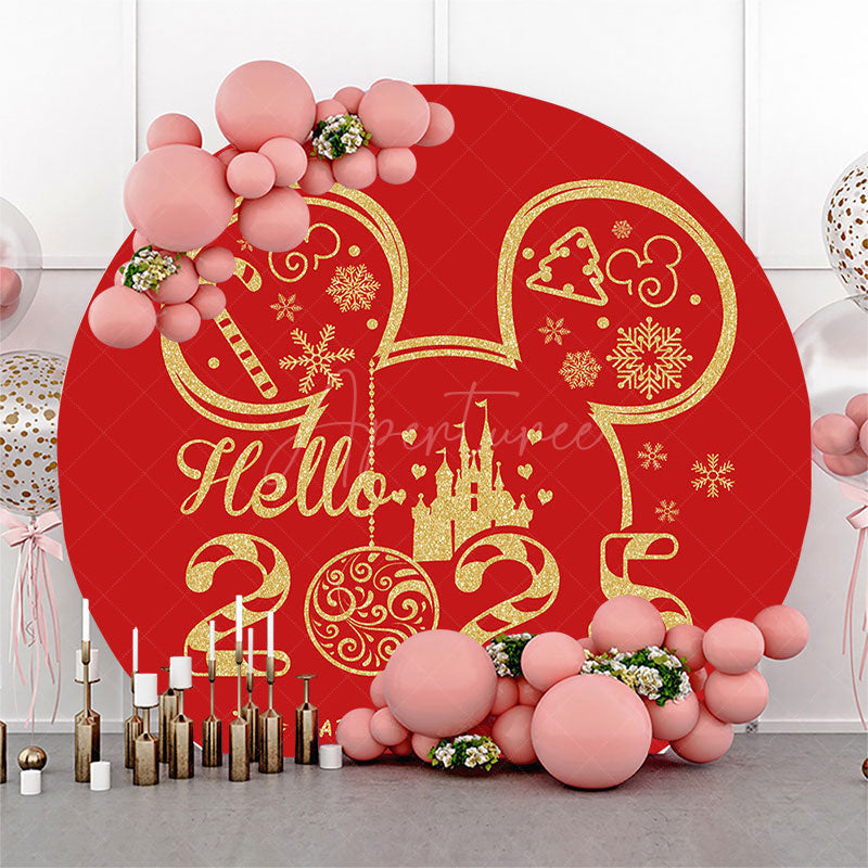 Aperturee - Red Mouse Hello 2025 Round Happy New Year Backdrop