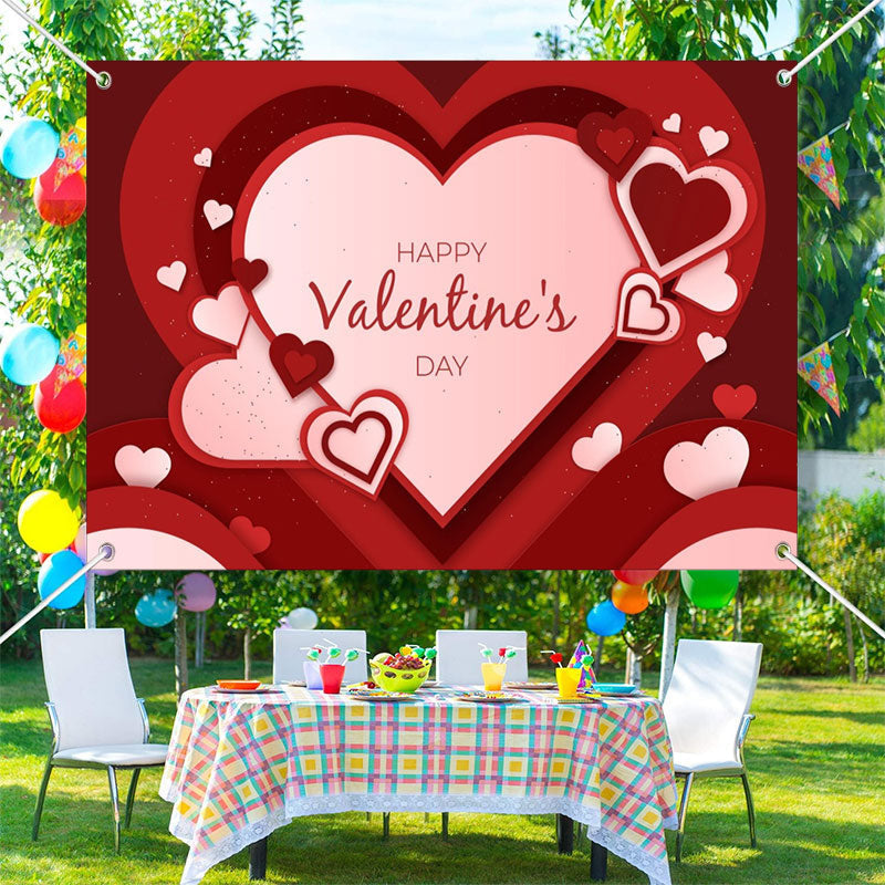 Aperturee - Red Overlap Hearts Happy Valentines Day Backdrop