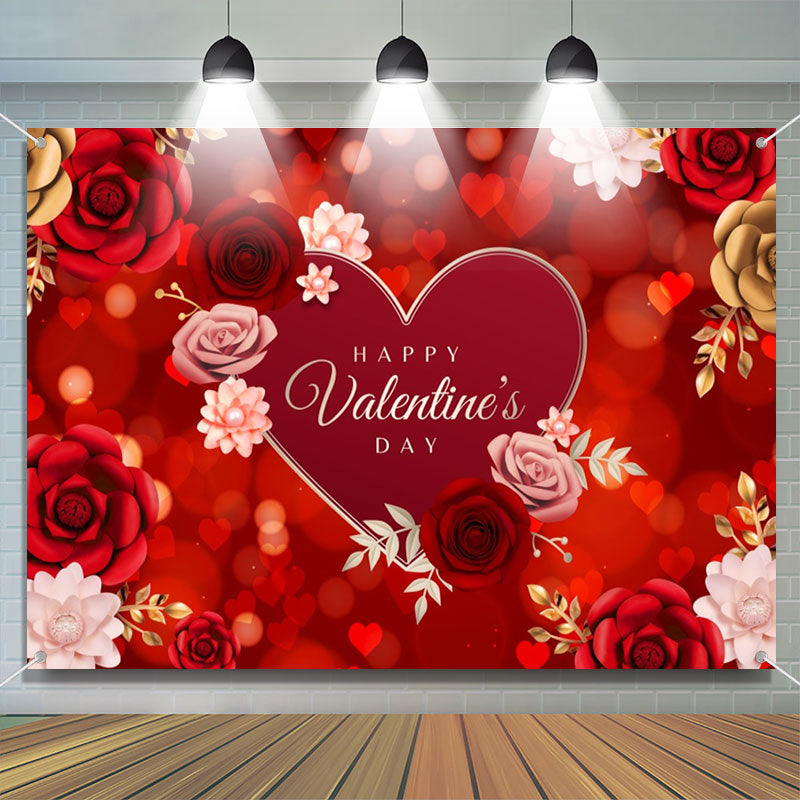 Aperturee - Red Pink Rose Heart Bokeh Valentines Day Backdrop