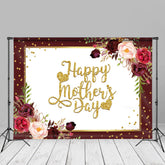 Aperturee - Red Pink Roses Gold Spot Happy Mother Day Backdrop