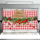 Aperturee - Red Plaid Jingle Bells Merry Christmas Backdrop