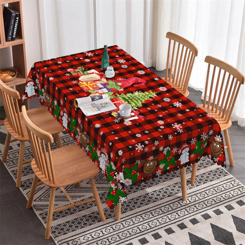 Aperturee - Red Plaid Snowy Christmas Party Rectangle Tablecloth