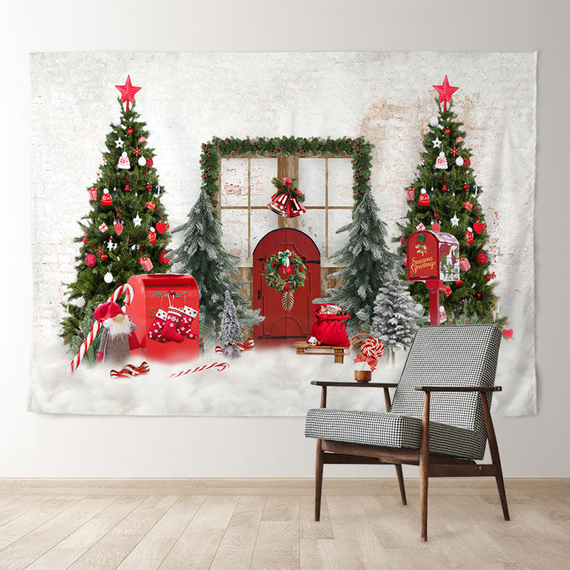 Aperturee - Red Post Box Door Beige Wall Christmas Backdrop