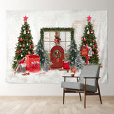 Aperturee - Red Post Box Door Beige Wall Christmas Backdrop