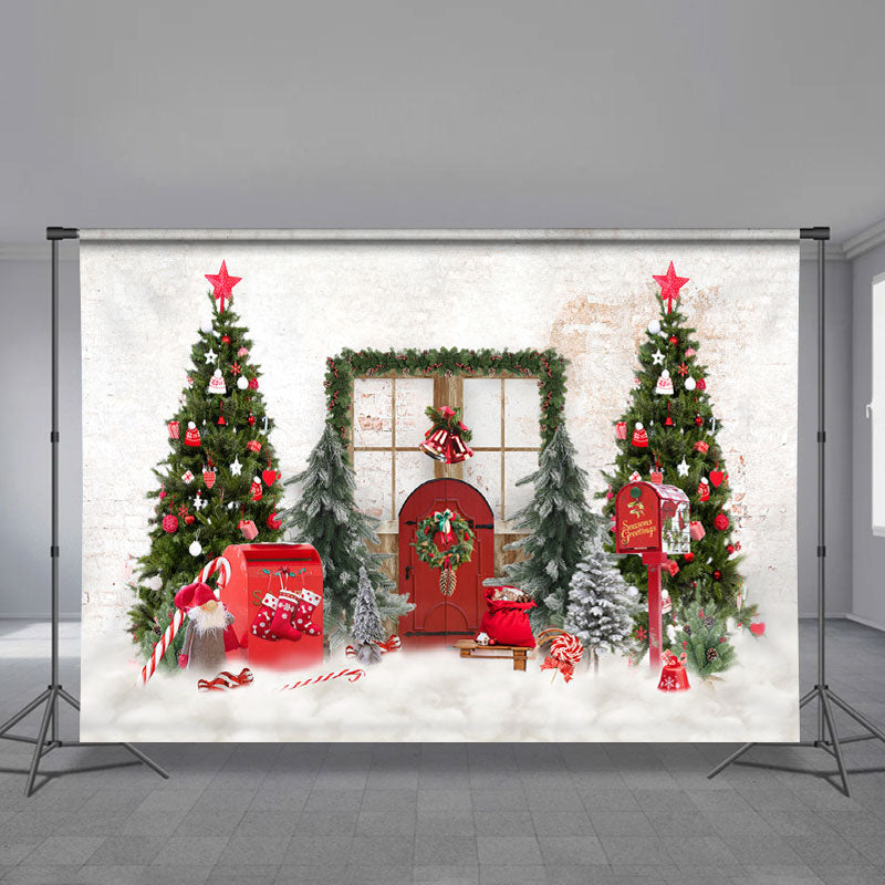 Aperturee - Red Post Box Door Beige Wall Christmas Backdrop