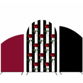 Aperturee Red Rose Black Stripes Birthday Arch Backdrop Cover