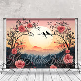 Aperturee - Red Rose Bush Bird Sunset Forest Fine Art Backdrop