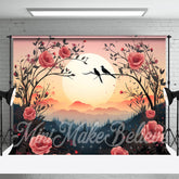 Aperturee - Red Rose Bush Bird Sunset Forest Fine Art Backdrop