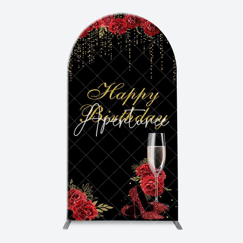 Aperturee - Red Rose High Heel Black Gold Arch Birthday Backdrop