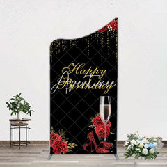 Aperturee - Red Rose High Heel Black Gold Arch Birthday Backdrop