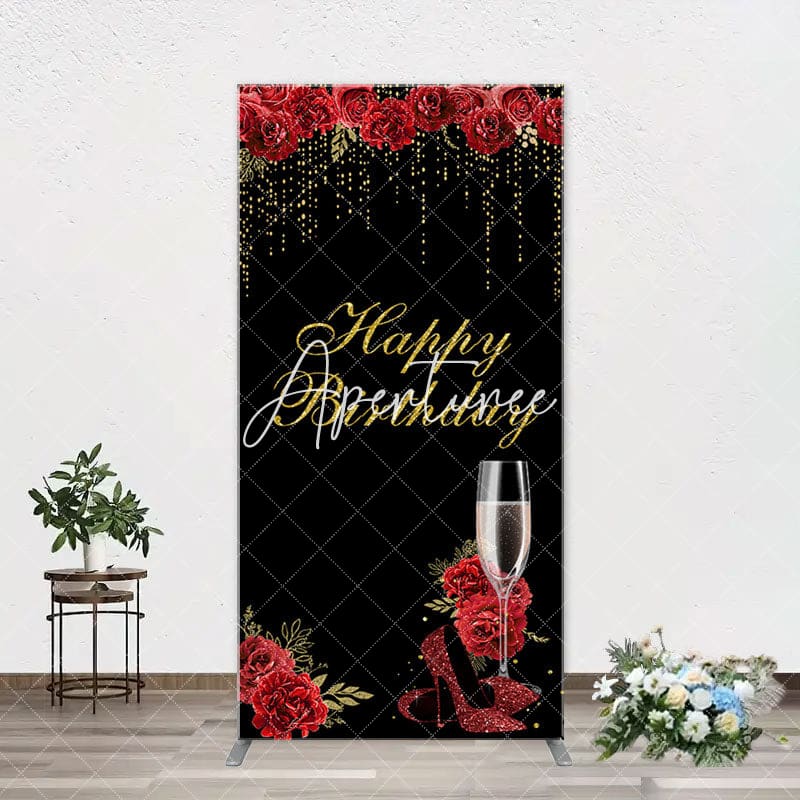 Aperturee - Red Rose High Heel Black Gold Arch Birthday Backdrop
