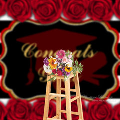 Aperturee - Red Roses Stripe Congrats Grad Photo Booth Backdrop