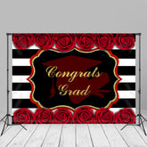 Aperturee - Red Roses Stripe Congrats Grad Photo Booth Backdrop