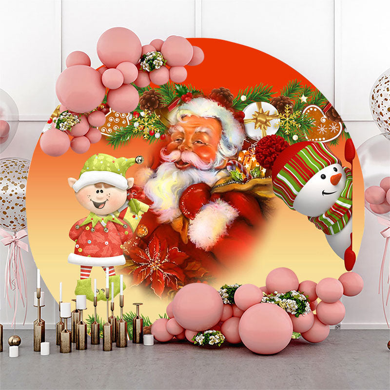 Aperturee - Red Santa Claus Snowman Round Christmas Backdrop