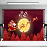 Aperturee - Red Santa Moon Elks Sleigh Trees Christmas Backdrop