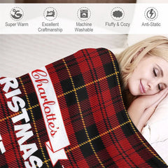 Aperturee - Red Scottish Plaid Drink Custom Name Christmas Blanket
