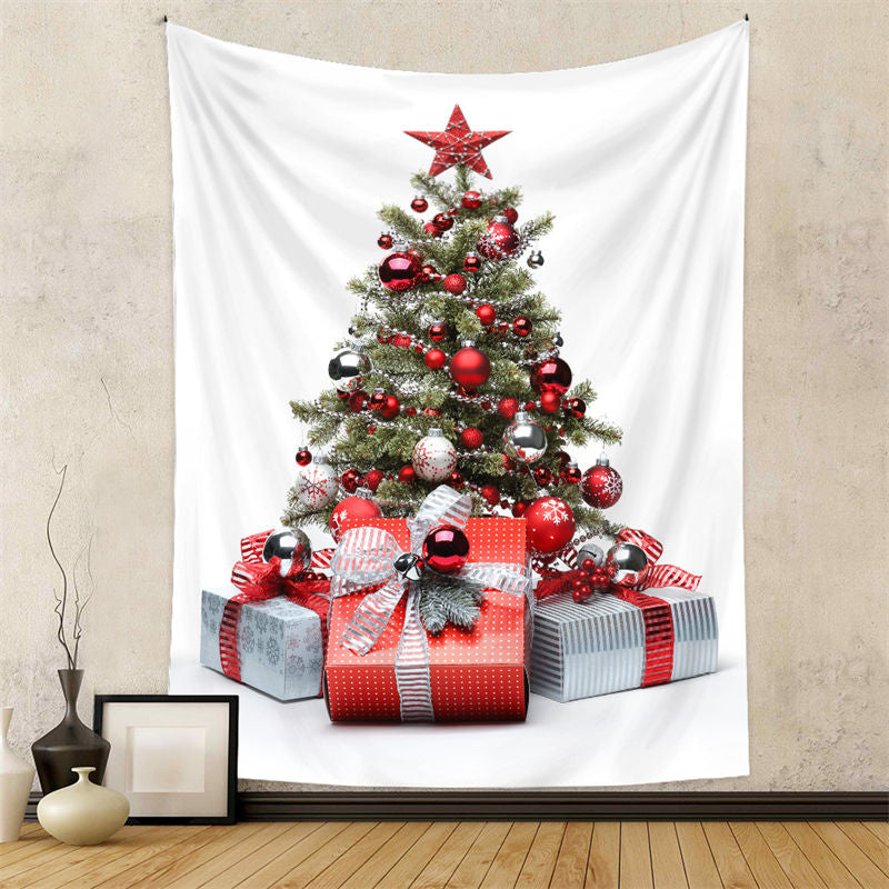 Aperturee - Red Silver Christmas Tree Wall Hanging Tapestry Deco