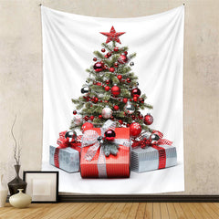 Aperturee - Red Silver Christmas Tree Wall Hanging Tapestry Deco