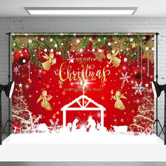 Aperturee - Red Snowy Merry Christmas Happy New Year Backdrop