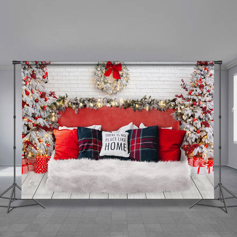Aperturee - Red Sofa Room Deco Tree Light Christmas Backdrop