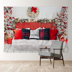 Aperturee - Red Sofa Room Deco Tree Light Christmas Backdrop