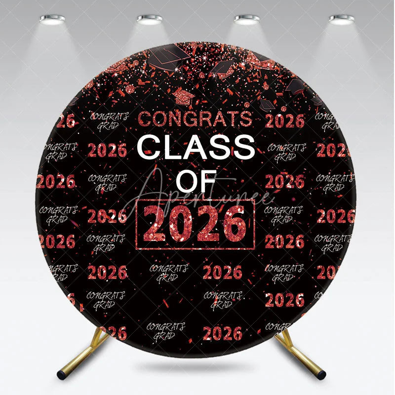 Aperturee - Red Sparkling Congrats Black Circle 2026 Grad Backdrop