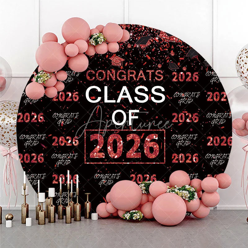 Aperturee - Red Sparkling Congrats Black Circle 2026 Grad Backdrop