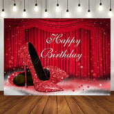 Aperturee - Red Stage and High Heel Glitter Happy Birthday Backdrop