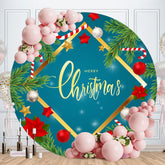 Aperturee - Red Star And Blue Round Merry Christmas Backdrop