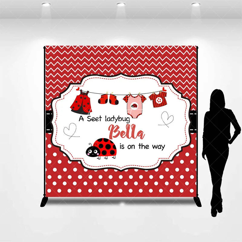 Aperturee - Red Sweet Ladybug Custom Name Baby Shower Backdrop