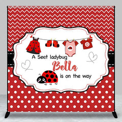 Aperturee - Red Sweet Ladybug Custom Name Baby Shower Backdrop