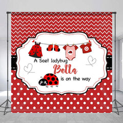 Aperturee - Red Sweet Ladybug Custom Name Baby Shower Backdrop