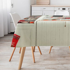 Aperturee - Red Tableware White Wooden Wall Christmas Tablecloth