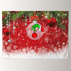 Aperturee - Red Theme Green Hand Balls Snow Christmas Backdrop