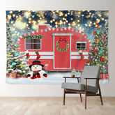 Aperturee - Red Truck Color Light Blur Snow Christmas Backdrop