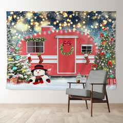 Aperturee - Red Truck Color Light Blur Snow Christmas Backdrop