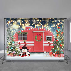 Aperturee - Red Truck Color Light Blur Snow Christmas Backdrop