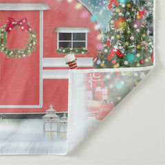 Aperturee - Red Truck Color Light Blur Snow Christmas Backdrop