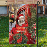 Aperturee - Red Truck Dog Plants Snowy Christmas Garden Flag