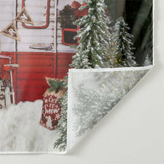 Aperturee - Red Truck In Jungle Light Snowy Christmas Backdrop