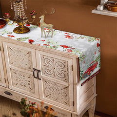 Aperturee - Red Truck Snowy Scene Forest Christmas Table Runner